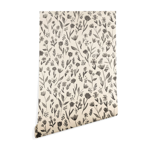 Schatzi Brown Fiola Floral Ivory Gray Wallpaper
