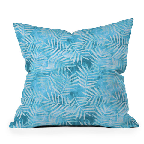 Schatzi Brown Goddess Palm Turquoise Outdoor Throw Pillow