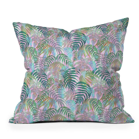 Schatzi Brown Lost in the Jungle pink green Outdoor Throw Pillow