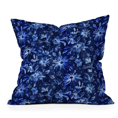 Schatzi Brown Lovely Floral Dark Blue Outdoor Throw Pillow