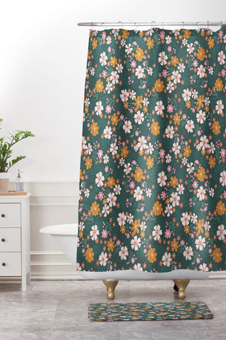 Schatzi Brown Macy Floral Green Shower Curtain And Mat
