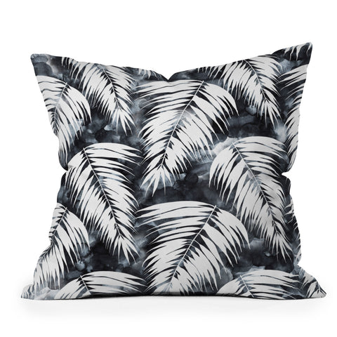 Schatzi Brown Maui Palm Black and White Outdoor Throw Pillow