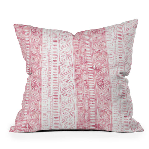 Schatzi Brown Mendhi Pink and White Outdoor Throw Pillow