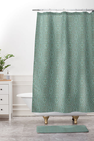 Schatzi Brown Norr Lines Dots Green Shower Curtain And Mat