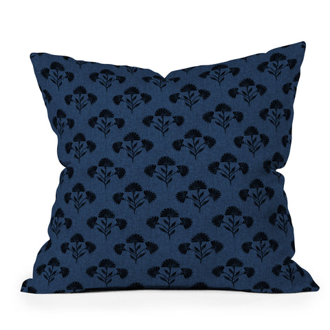 Schatzi Brown Suri Floral Dark Blue Outdoor Throw Pillow