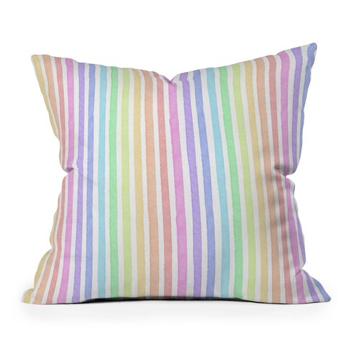 Schatzi Brown Sweet Pastel Stripes Outdoor Throw Pillow