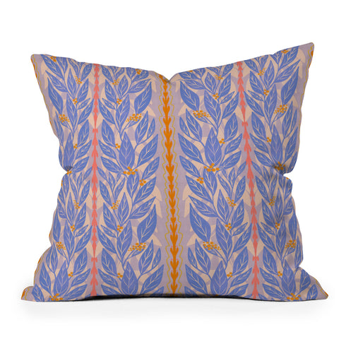 Sewzinski Blue Leaves on Lavender Outdoor Throw Pillow