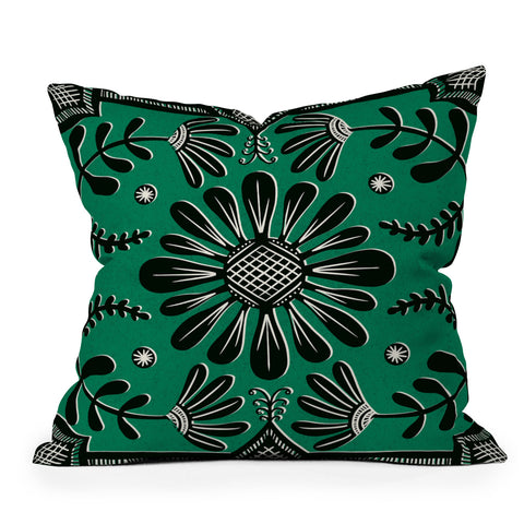 Sewzinski Boho Florals Black Emerald Outdoor Throw Pillow