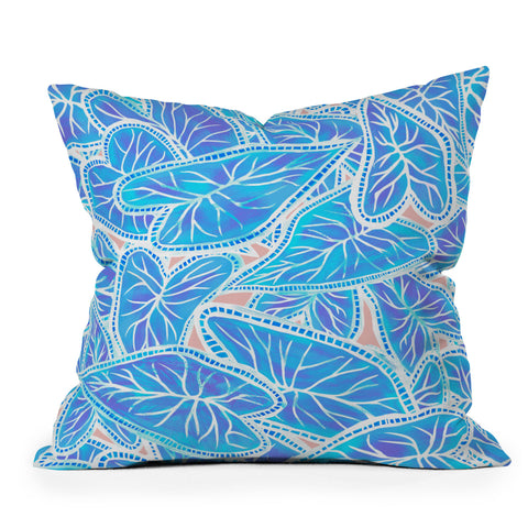 Sewzinski Caladium Leaves in Blue Outdoor Throw Pillow
