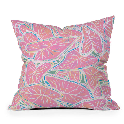 Sewzinski Caladium Leaves in Pink Outdoor Throw Pillow