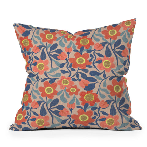 Sewzinski Coral Pink and Blue Flowers Outdoor Throw Pillow