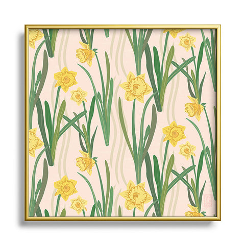 Sewzinski Daffodils Pattern Square Metal Framed Art Print
