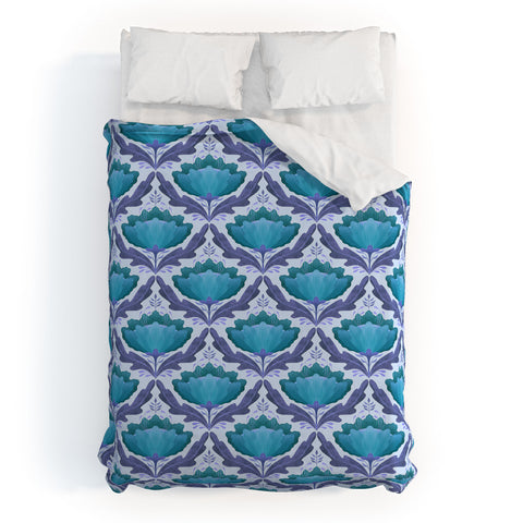 Sewzinski Diamond Floral Pattern Blue Duvet Cover