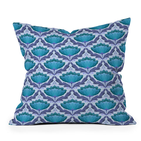 Sewzinski Diamond Floral Pattern Blue Outdoor Throw Pillow