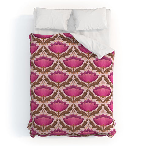 Sewzinski Diamond Floral Pattern Pink Duvet Cover