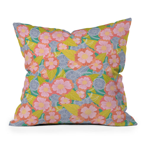 Sewzinski Floating Flowers Pink Green Outdoor Throw Pillow
