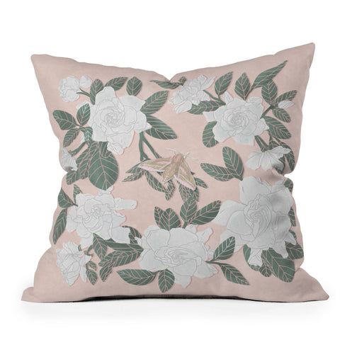 Sewzinski Gardenias on Peach Outdoor Throw Pillow