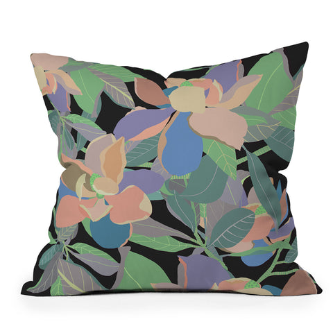 Sewzinski Magnolias on Black Outdoor Throw Pillow