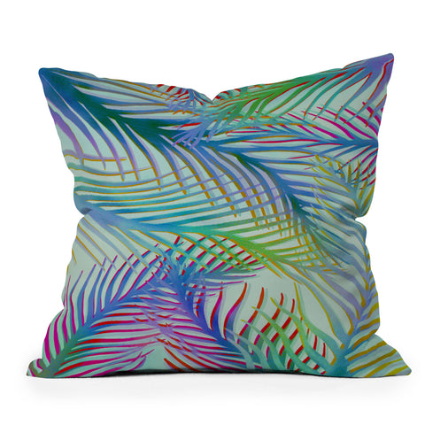 Sewzinski Palm Leaves Blue and Green Outdoor Throw Pillow