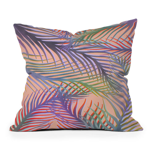 Sewzinski Palm Leaves Purple and Peach Outdoor Throw Pillow