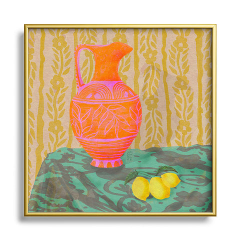 Sewzinski Pitcher and Lemons Painting Square Metal Framed Art Print
