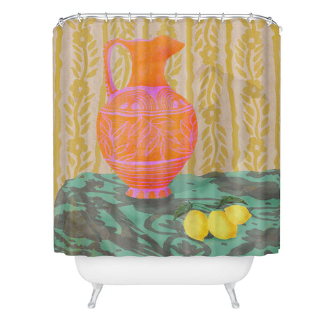 Sewzinski Pitcher and Lemons Painting Shower Curtain