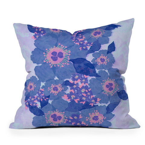 Sewzinski Retro Blue Flowers Outdoor Throw Pillow