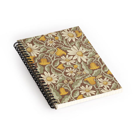 Sewzinski Retro Flowers on Brown Spiral Notebook