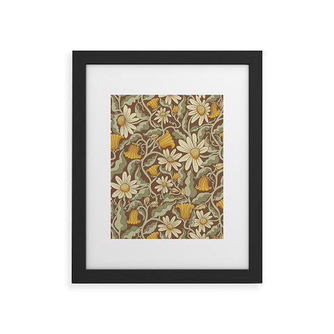 Sewzinski Retro Flowers on Brown Framed Art Print