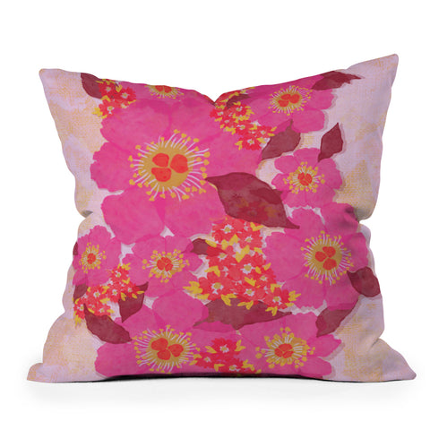 Sewzinski Retro Pink Flowers Outdoor Throw Pillow