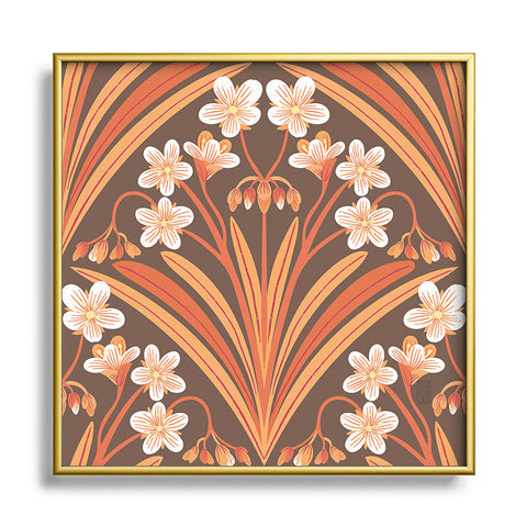 Sewzinski Spring Beauty Flowers on Brown Square Metal Framed Art Print