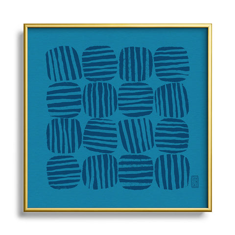 Sewzinski Striped Circle Squares Blue Square Metal Framed Art Print