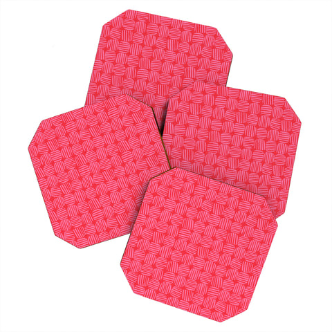 Sewzinski Striped Circle Squares Pink Coaster Set