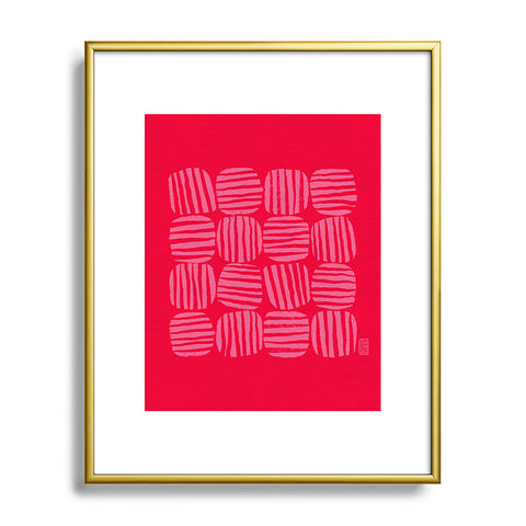 Sewzinski Striped Circle Squares Pink Metal Framed Art Print