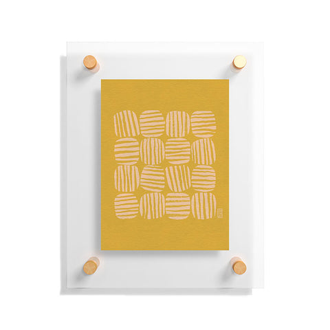 Sewzinski Striped Circle Squares Yellow Floating Acrylic Print