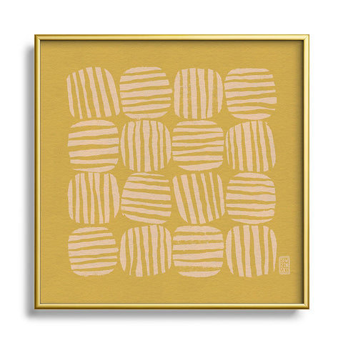 Sewzinski Striped Circle Squares Yellow Square Metal Framed Art Print