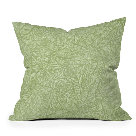 Sewzinski Striped Leaves in Green Outdoor Throw Pillow
