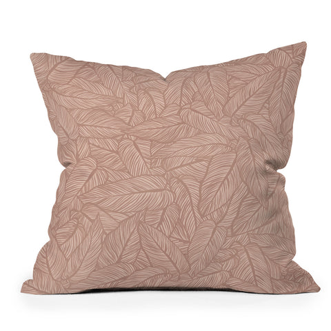 Sewzinski Striped Leaves in Pink Outdoor Throw Pillow