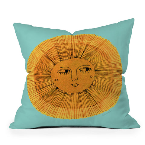 Sewzinski Sun Drawing Gold and Blue Outdoor Throw Pillow
