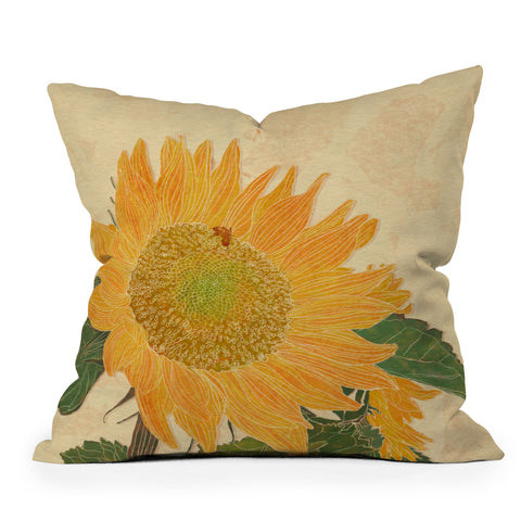 Sewzinski Sunflower and Bee Outdoor Throw Pillow