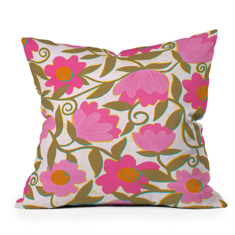 Sewzinski Sunlit Flowers Pink Outdoor Throw Pillow