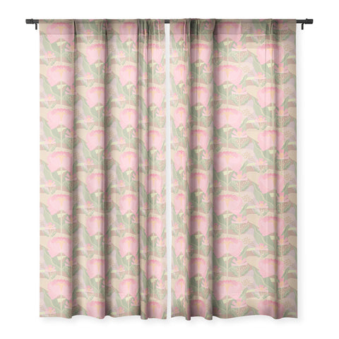 Sewzinski Water Lilies Pattern Pink Sheer Window Curtain