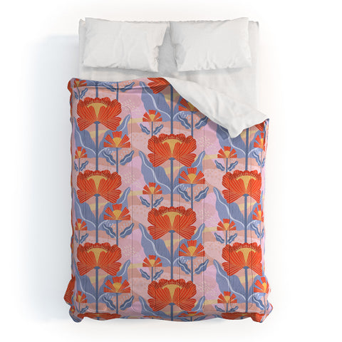 Sewzinski Water Lilies Pattern Red Comforter