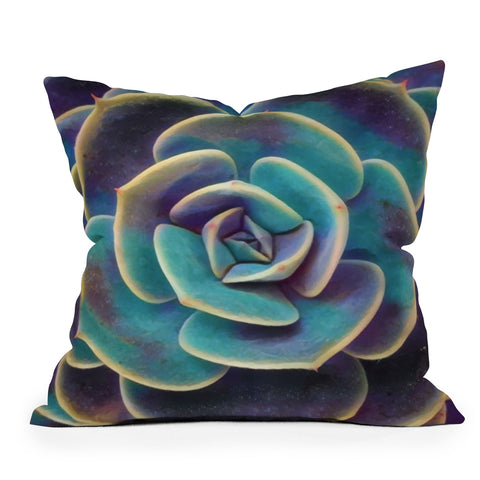 Shannon Clark Purple and Blue Succulent Outdoor Throw Pillow