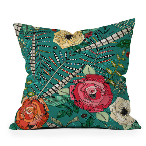 Sharon Turner boho winter floral teal Outdoor Throw Pillow