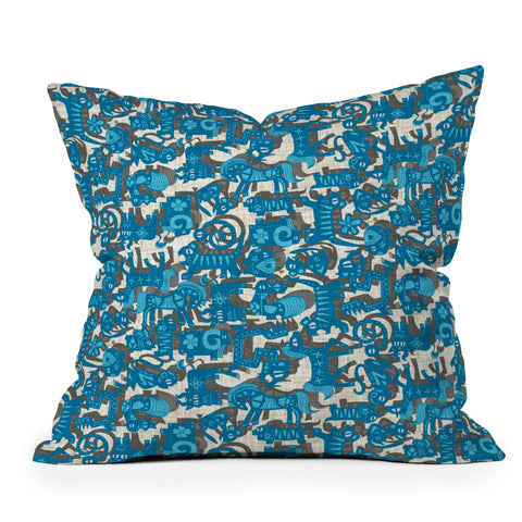 Sharon Turner Chinese Animals Blue Outdoor Throw Pillow