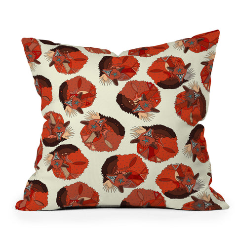 Sharon Turner curled fox polka ivory Outdoor Throw Pillow