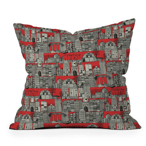 Sharon Turner dystopian toile red Outdoor Throw Pillow