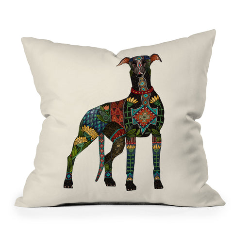Sharon Turner greyhound ivory Outdoor Throw Pillow
