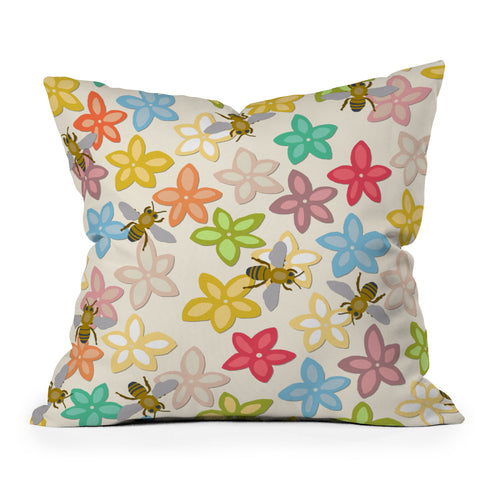Sharon Turner Indian Summer flowers and bees Outdoor Throw Pillow
